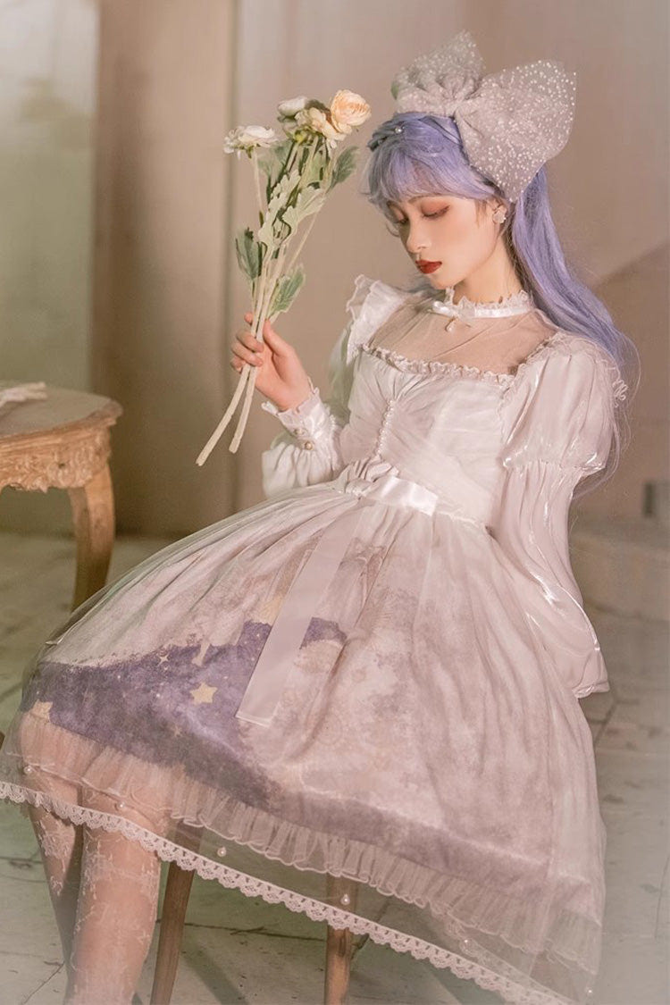 Multi-Color Long Lantern Sleeves Print Ruffle Sweet Princess Lolita Jsk Dress - Product - 5