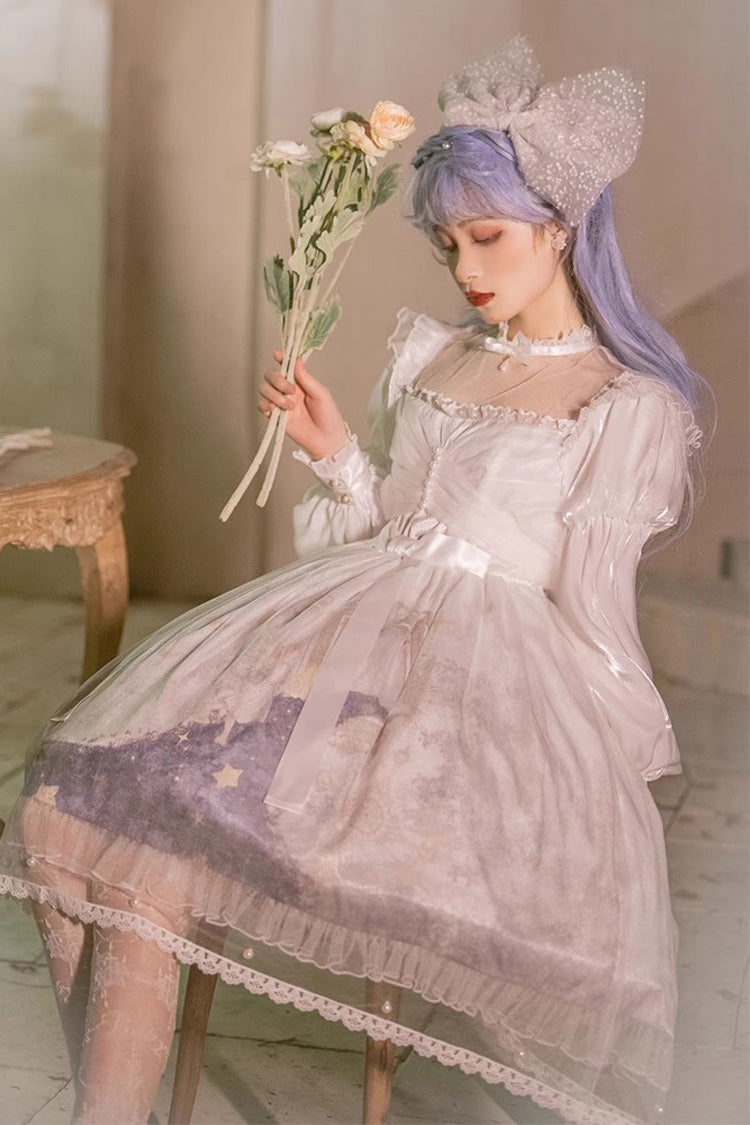 Multi-Color Long Lantern Sleeves Print Ruffle Sweet Princess Lolita Jsk Dress - Product - 5