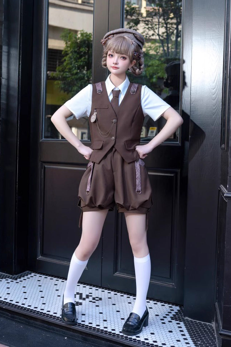 Brown Bunny Detective Short Sleeves Prince Ouji Lolita Set - Product - 3