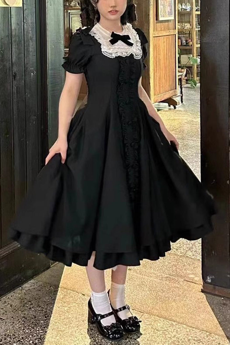 Black Annie's Gift Short Sleeves Bowknot Sweet Lolita Dress (Plus Size Support) - Black - 1