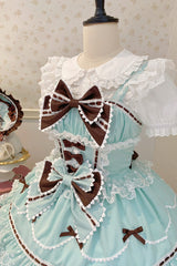 Mint Chocolate [Fondant Cake] Sleeveless Multi-Layered Ruffle Bowknot Lace Sweet Lolita Jsk Dress - Product - 12