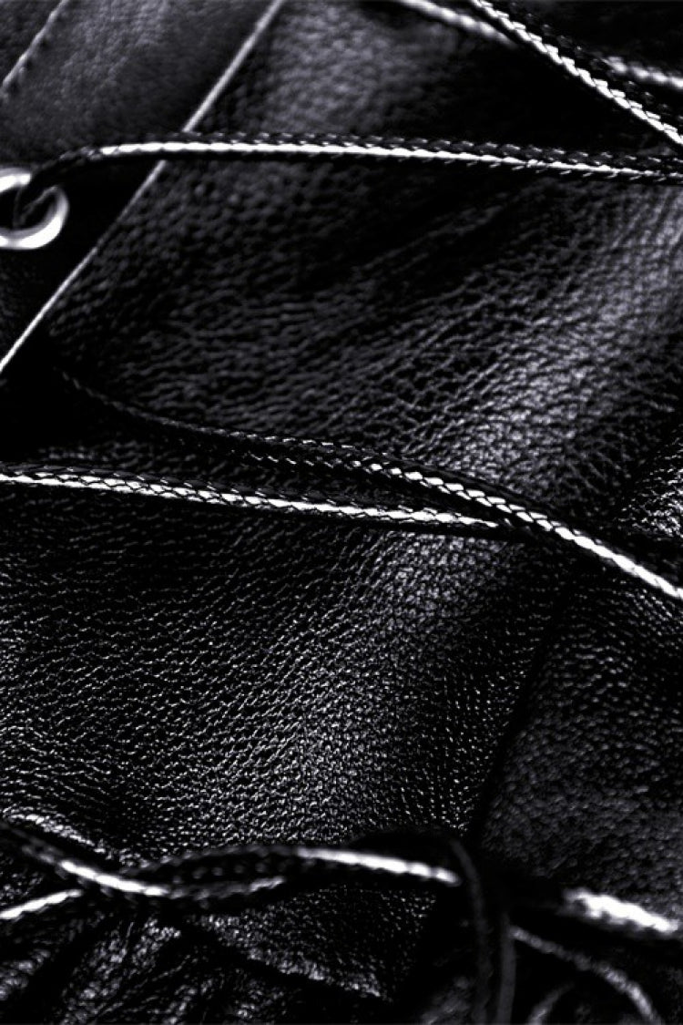 Black Sleeveless Layered Buckled Zippered Women's Gothic Faux Leather Strap Dress - Product - 15