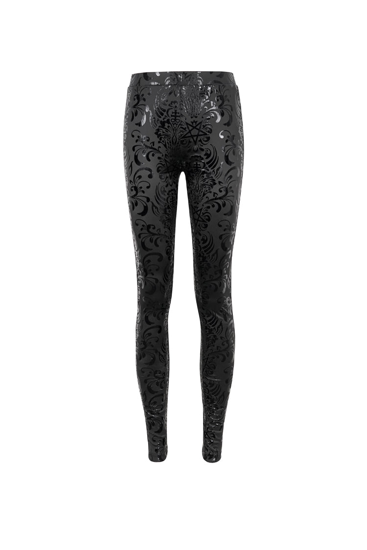Black Stretch Pentagram Knit Special Print Women's Gothic Leggings - Product - 6