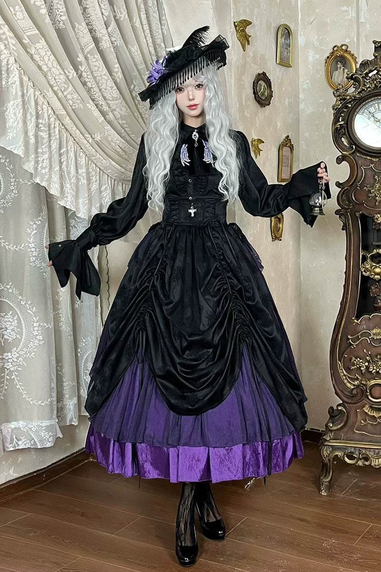 Black/Purple [Moonlit Return] Printed Boned Gothic Elegant Lolita Skirt - Product - 5