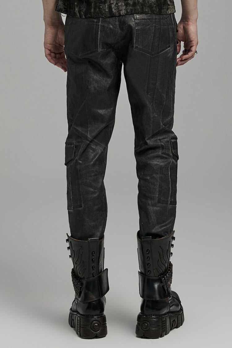 Black Lace-Up Straps  Big-pocket Men's Punk Pants - Product - 3