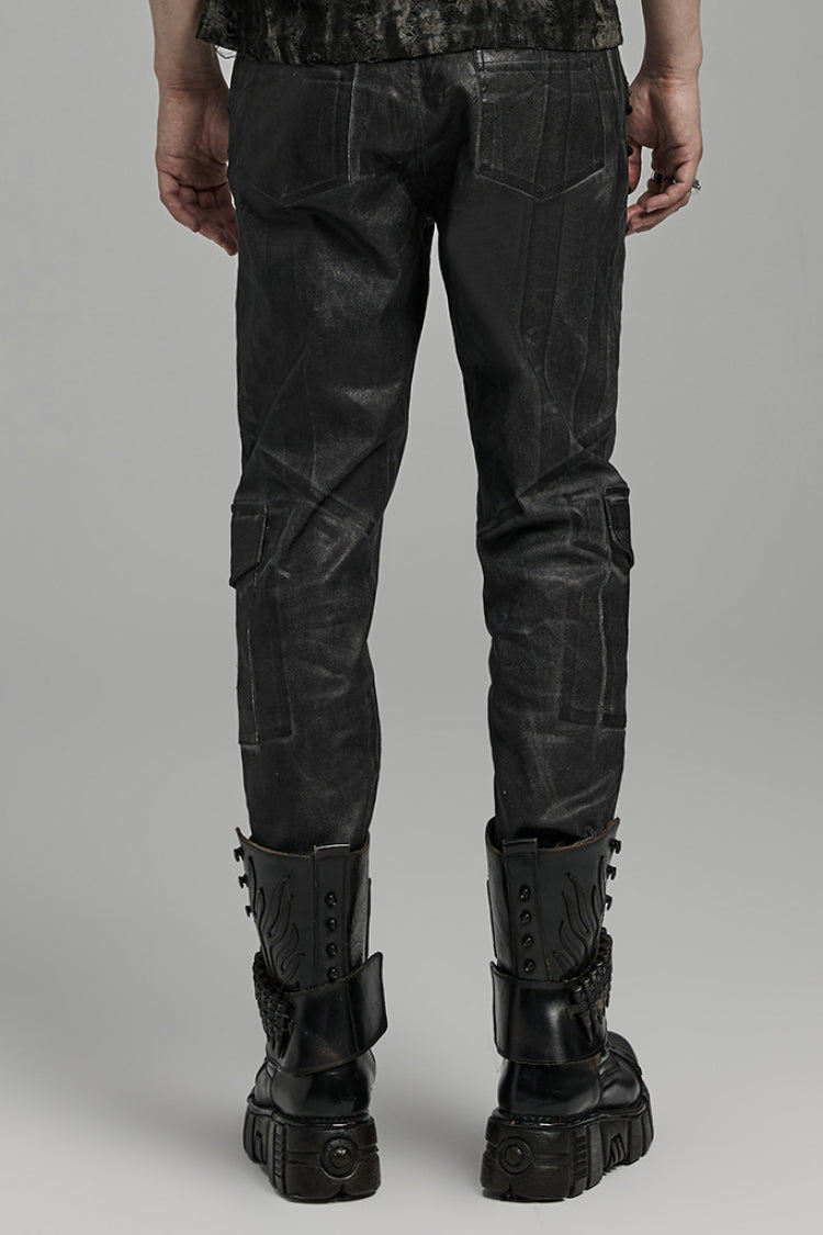 Black Lace-Up Straps  Big-pocket Men's Punk Pants - Product - 3