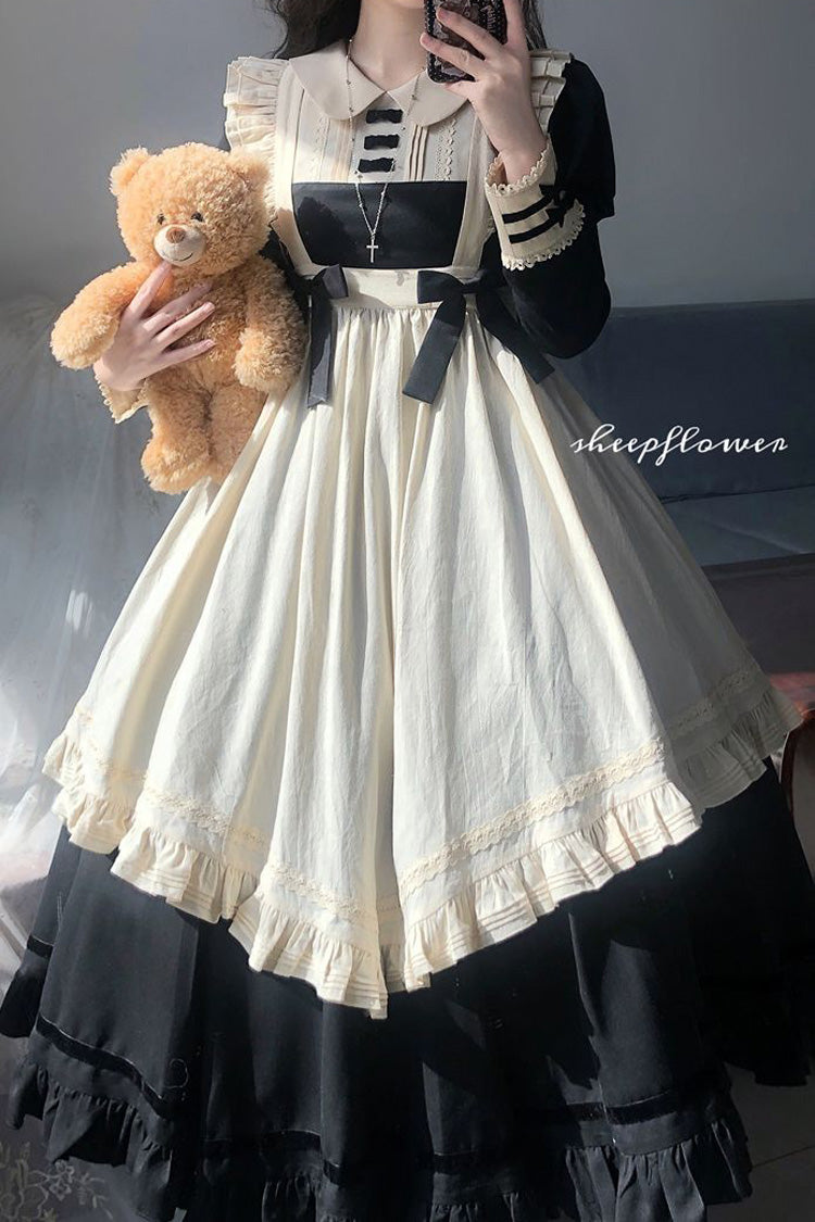 Black Maid Lapel Collar Short Sleeves Ruffle Sweet Classic Lolita Dress (Short or Long Version) - Product - 13