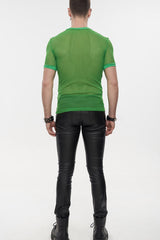 Green Gothic Crew Neck Diamond-Shaped Net Hyperelastic Short Sleeve Men's T-Shirt - Product - 7