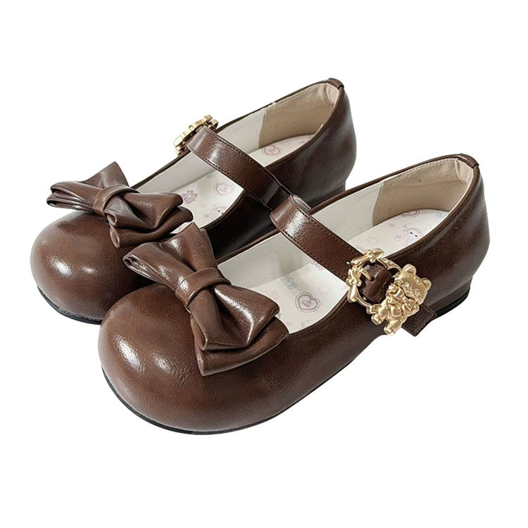 Bowknot Round-Toe Low Heel Sweet Lolita Mary Jane Shoes 4 Colors - Brown - 5