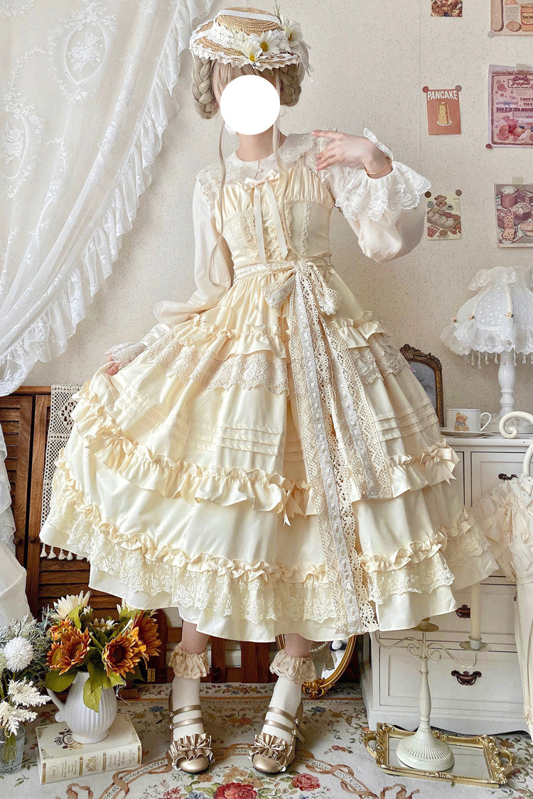 [Lillian] Ruffle Bowknot Lace Sweet Lolita Jsk Dress 4 Colors - Product - 5