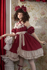 Red [Monet Estate] Sleeveless High Waisted Ruffle Bowknot Asymmetric Gothic Lolita Jsk Dress - Product - 6