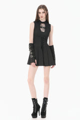 Black Sleeveless Cut-Out Cobweb Sheer Mesh Lace-Up Women's Punk Mini Dress - Product - 7