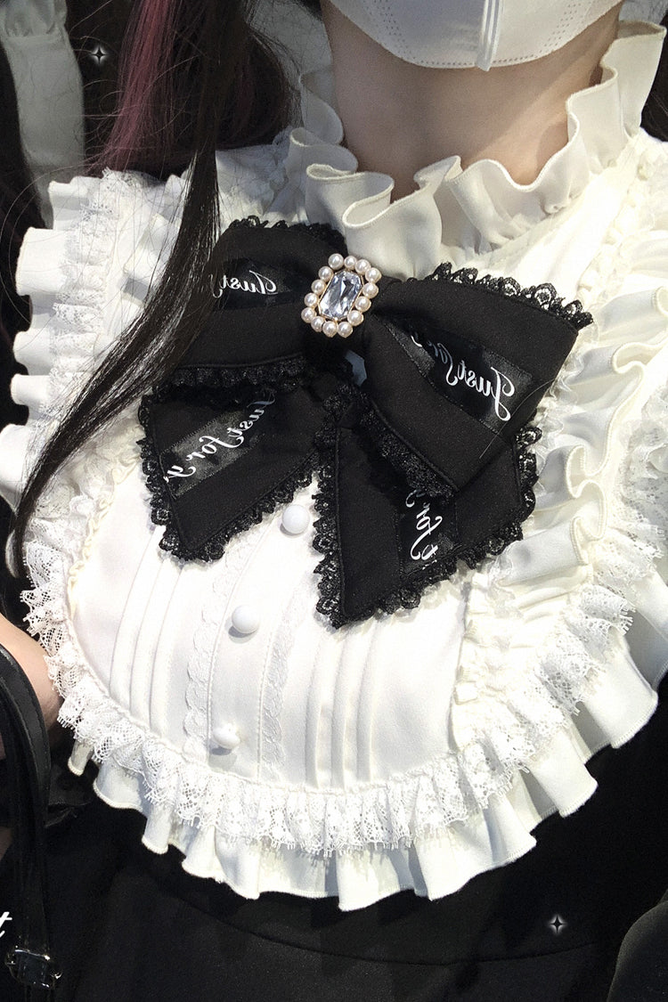 Black/White [Rose Princess] Off Shoulder Long Sleeves Ruffle Bowknot Gothic Jirai Kei Dress - Product - 7