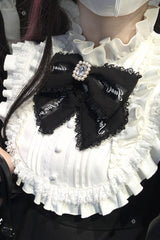 Black/White [Rose Princess] Off Shoulder Long Sleeves Ruffle Bowknot Gothic Jirai Kei Dress - Product - 7