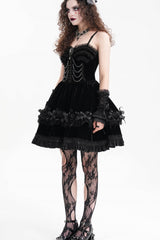 Black Chain Ruffle Lace Women's Gothic Slip Dress - Product - 6