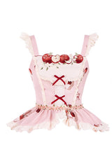Pink Triple-Layered [Apple Orchard] Print Ruffle Embroidery Sweet Lolita Short Skirt - Product - 5
