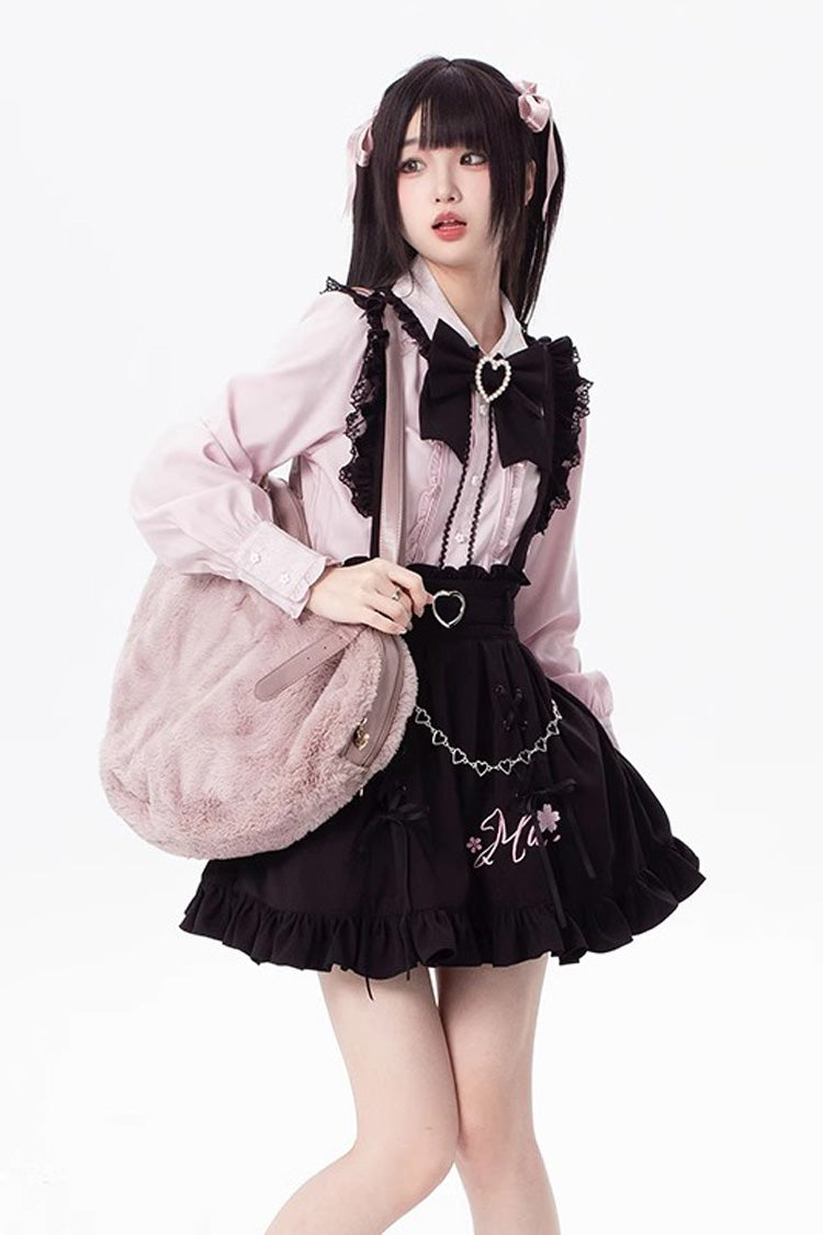Black [Hatsune Miku] Ruffle Embroidery Lace-Up Jirai Kei Skirt - Product - 5