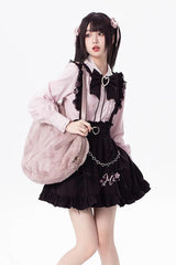 Black [Hatsune Miku] Ruffle Embroidery Lace-Up Jirai Kei Skirt - Product - 5