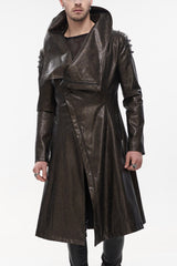 Brown Punk Exaggerated Large Collar Design Thick Rope Decoration Handsome Slim Long Men's Coat - Brown - 1