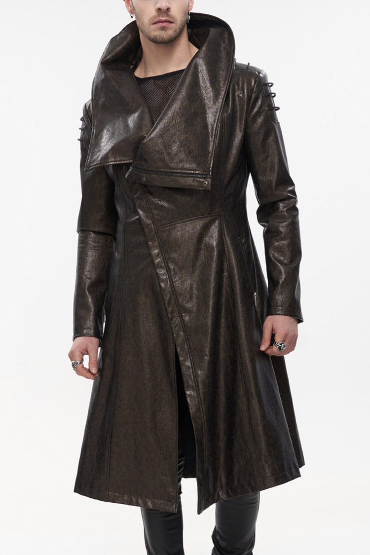 Brown Punk Exaggerated Large Collar Design Thick Rope Decoration Handsome Slim Long Men's Coat - Brown - 1