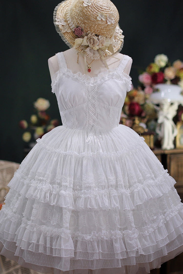 Dream Bouquet Elegant French Ruffle Sweet Lolita JSK Tiered Dress 4 Colors - White - 5