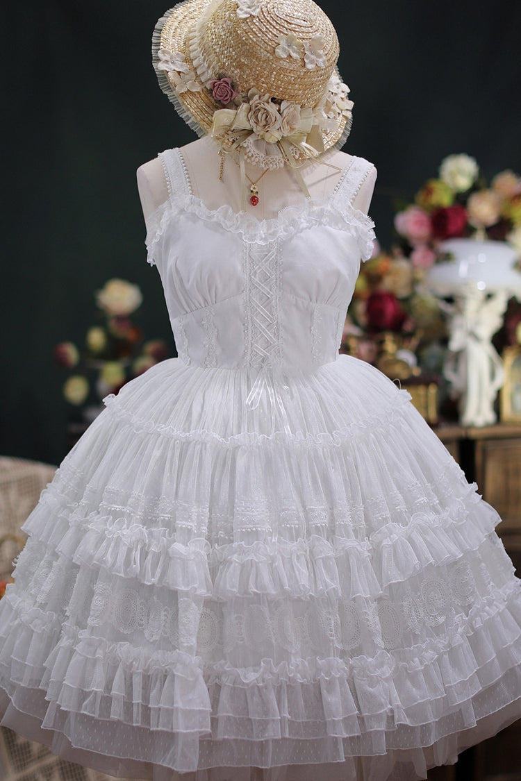 Dream Bouquet Elegant French Ruffle Sweet Lolita JSK Tiered Dress 4 Colors - White - 5