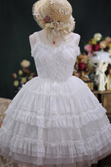 Dream Bouquet Elegant French Ruffle Sweet Lolita JSK Tiered Dress 4 Colors - White - 5