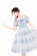 Light Blue Flower Promise Short Sleeves Multi-layer Print Sweet Elegant Princess Lolita Dress - Product - 5