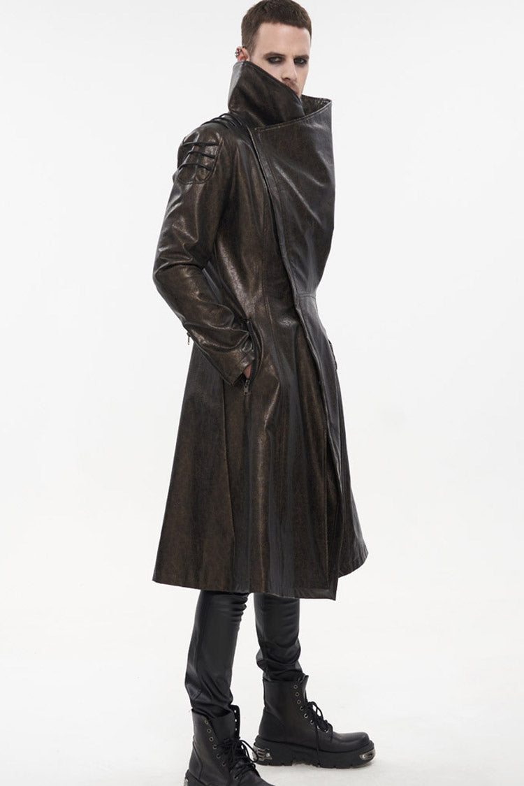 Brown Punk Exaggerated Large Collar Design Thick Rope Decoration Handsome Slim Long Men's Coat - Product - 6