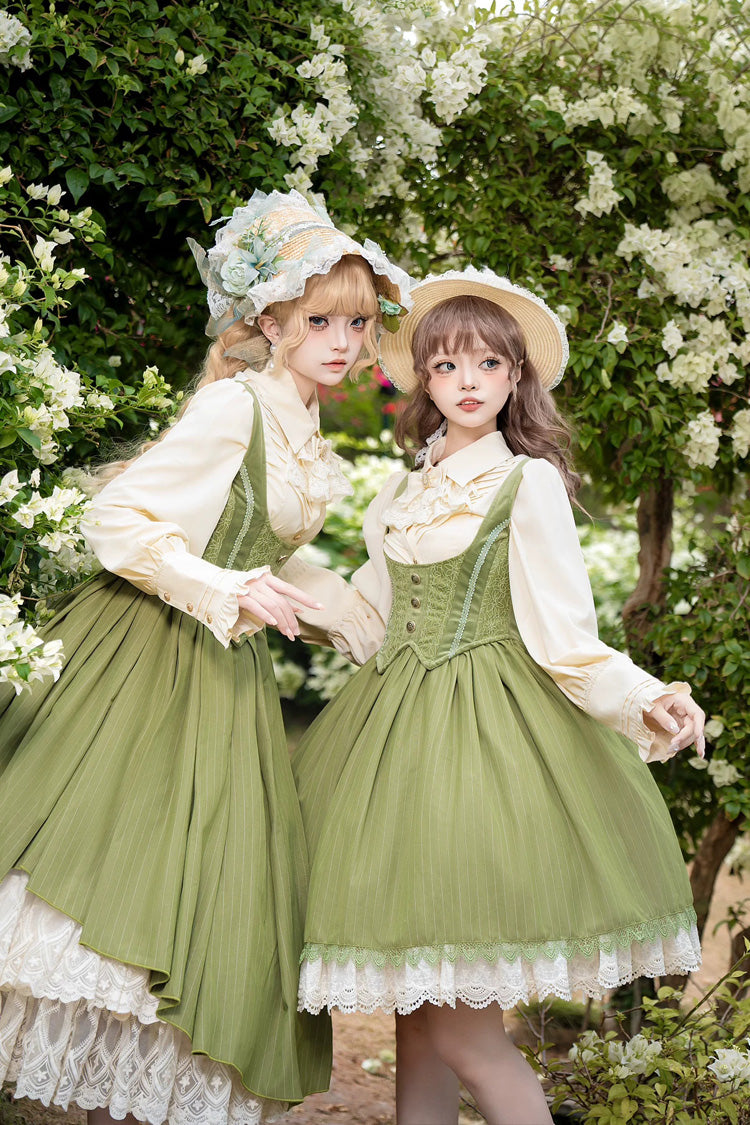[Dreamlike Realm] Sleeveless Printed Ruffled Embroidered Bustier Elegant Sweet Lolita Jsk Dress 4 Colors - Product - 3