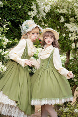 [Dreamlike Realm] Sleeveless Printed Ruffled Embroidered Bustier Elegant Sweet Lolita Jsk Dress 4 Colors - Product - 3