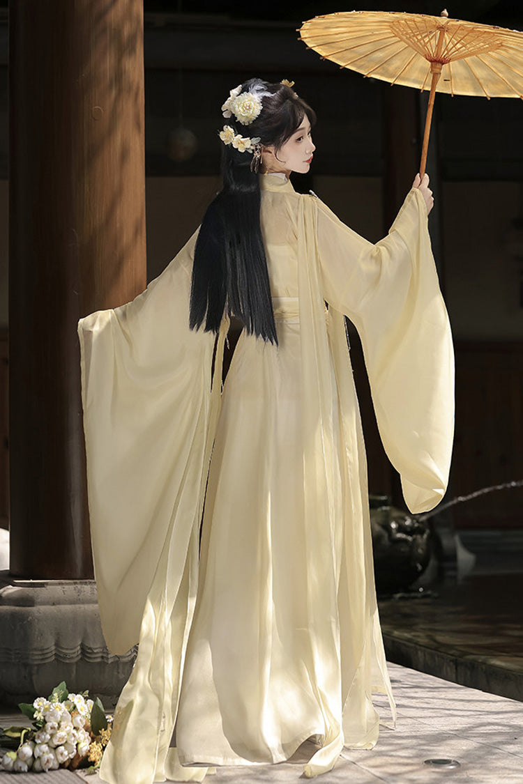 [Spring Harmony] Long Trumpet Sleeves Embroidered Chinese Inspired Hanfu Dress Set 2 Colors - Product - 11