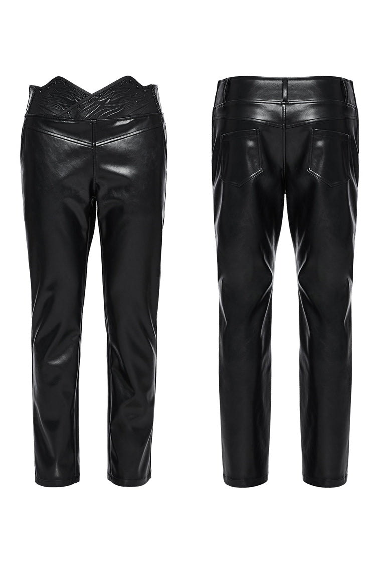 Black Print Men's Punk Leather Pants - Product - 5