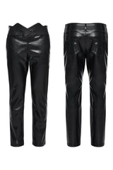 Black Print Men's Punk Leather Pants - Product - 5