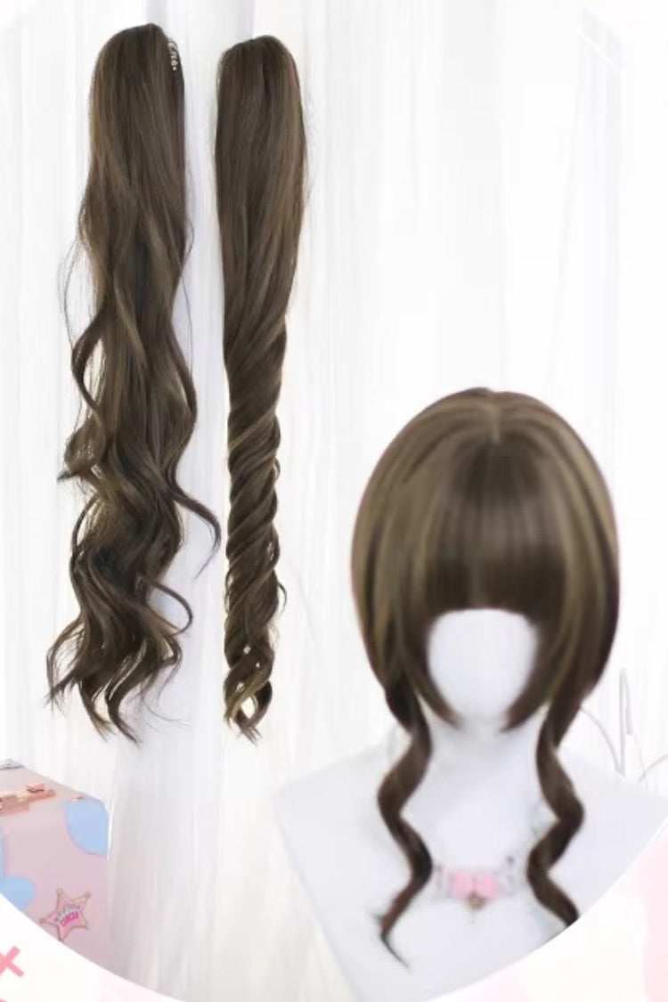 Hazelnut Ash Brown Long Roman Ringlet Twin Pigtails Sweet Lolita Wig Set - Product - 4