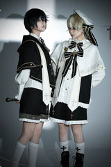 White [The Choir of The Church] Long Sleeves Bow Chain-Decorated Gothic Ouji Lolita Set - Product - 4