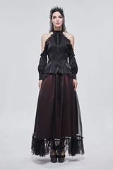 Black Lantern Sleeves Off The Shoulder Halter Lace Ruffled Women's Gothic Shirt - Product - 2