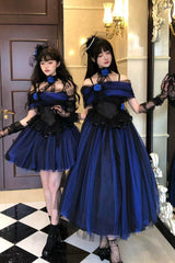 Klein Blue [Echo of Diana] Off Shoulder Ruffled Lace Gothic Lolita Dress - Klein-Blue - 1