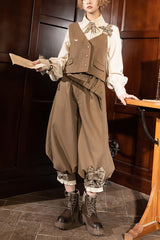 Coffee Brown Cute and Handsome Secret Morning Post Series Ouji Lolita Vest - Brown - 1