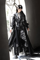 Black [Shadow Dragon Diving Into the Abyss] Long Sleeves Jacquard Embroidered Gothic Chinese Inspired Hanfu Ouji Lolita Set - Product - 10