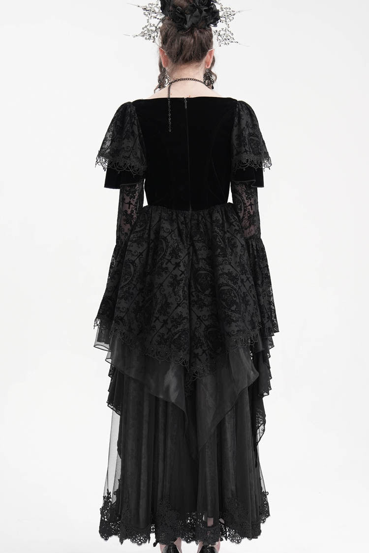 Black Crochet Long Sleeves Hanayome Lace Women's Gothic Dress - Product - 5