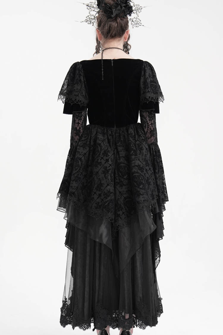 Black Crochet Long Sleeves Hanayome Lace Women's Gothic Dress - Product - 5