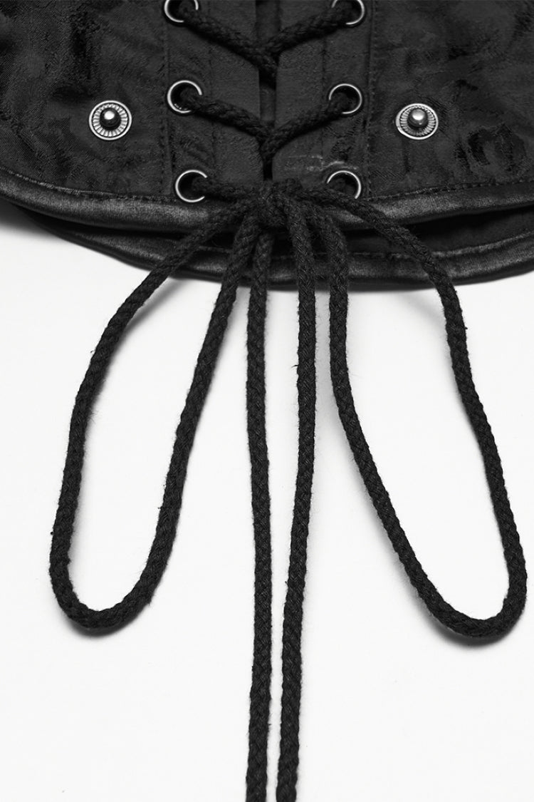 Black Sleeveless Rose Jacquard Lace-Up Women's Gothic Overbust Corset - Product - 6