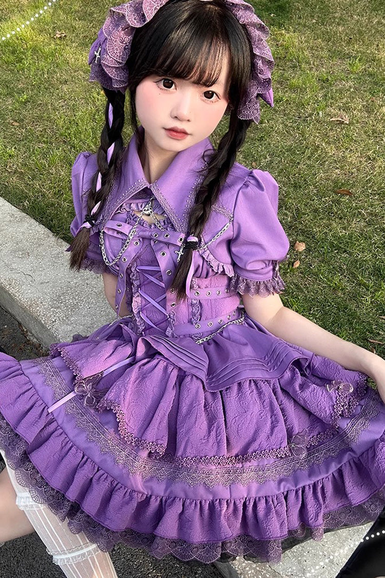 [Covenant Cross] Sleeveless Triple-Layered Ruffle Bowknot Lace-Up Gothic Lolita Jsk Dress 6 Colors - Product - 9
