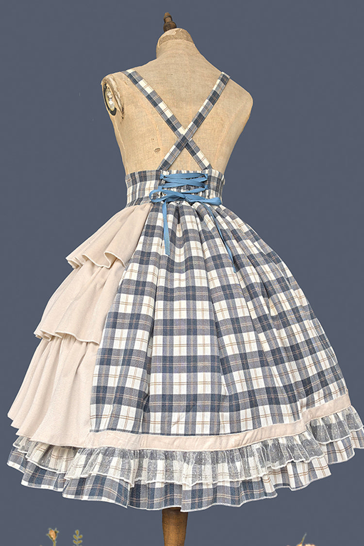 Grey/Blue [Morning Tune] Sleeveless High Waisted Print Ruffle Asymmetric Sweet Lolita Strap Dress - Product - 17