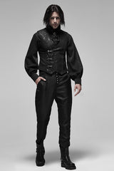 Black V Collar Sleeveless Stripes Buckle Men's Punk Vest - Product - 4
