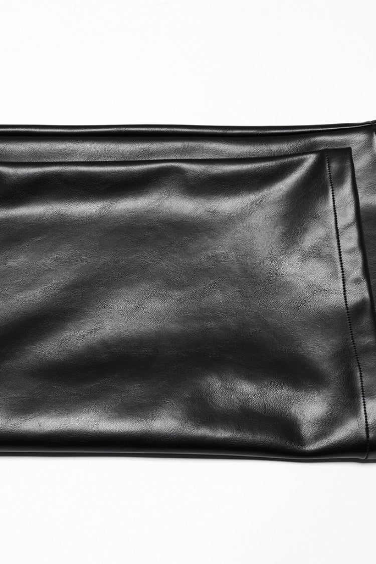 Black Print Men's Punk Leather Pants - Product - 8