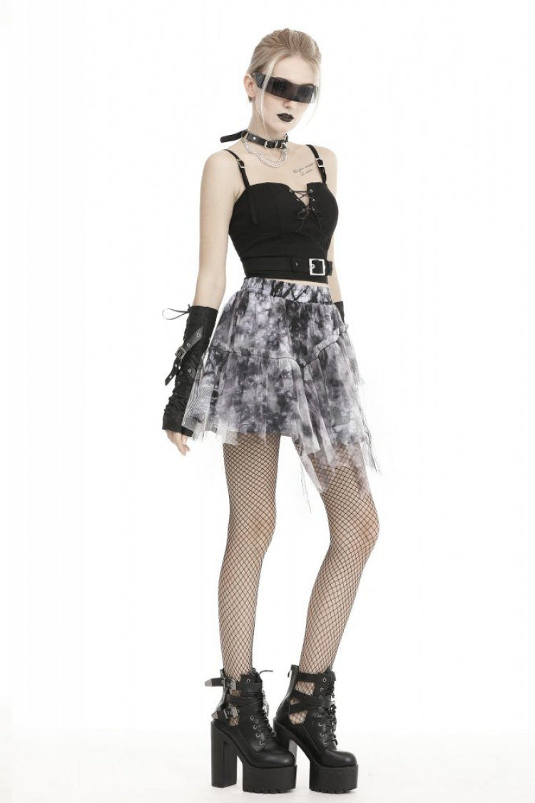 Black Lace-Up Buckled Strappy Women's Gothic Punk Bustier with Belt - Product - 2
