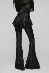 Black Printed Lace Slim Faux Two-Piece Women's Gothic Flared Pants - Product - 7