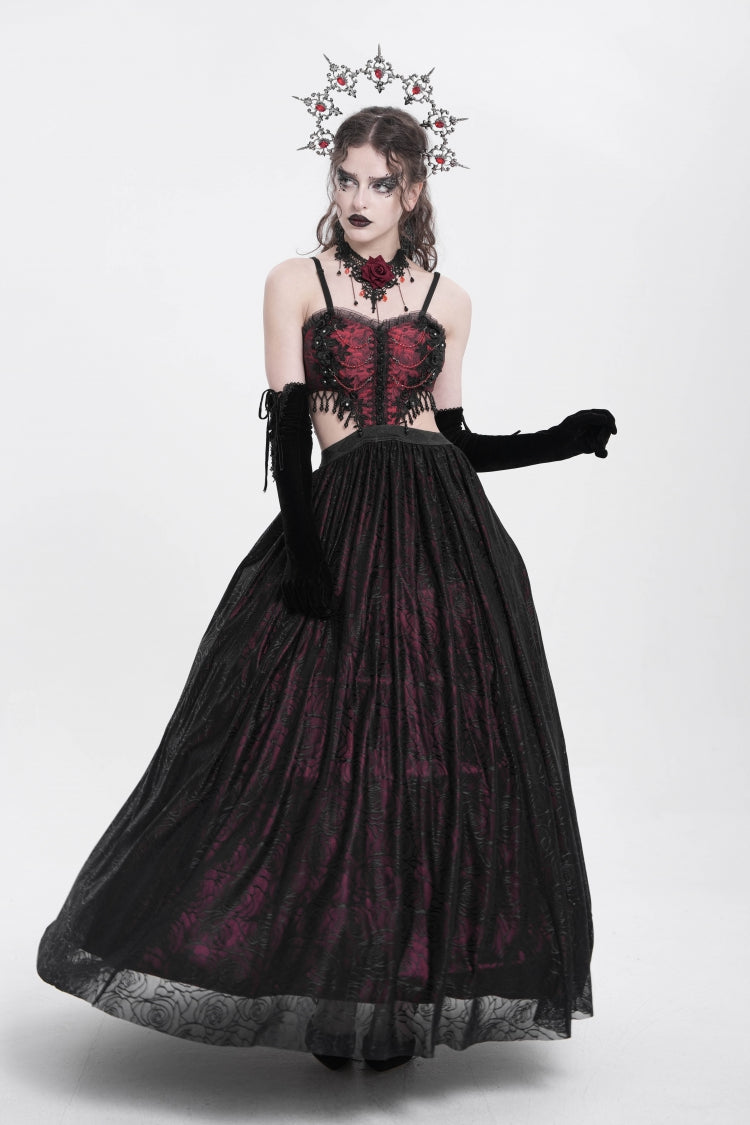Red Jacquard Floral Embroidery Lace Ripped Women's Gothic Party Slip Dress - Product - 7